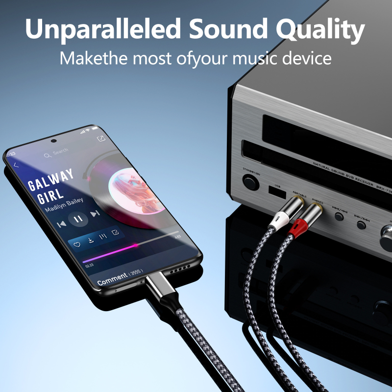 USB-C do 2x RCA audio kabel s pozlaćenim konektorima, bakrena jezgra, bakreni vodiči, 28 g