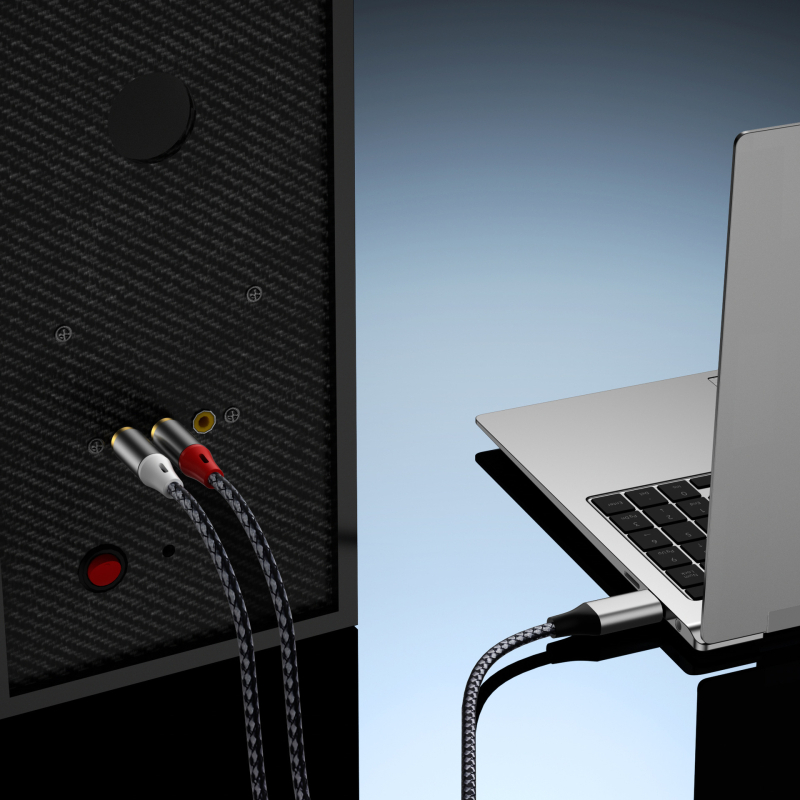 USB-C do 2x RCA audio kabel s pozlaćenim konektorima, bakrena jezgra, bakreni vodiči, 28 g