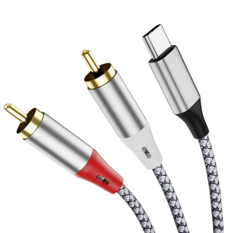 USB-C do 2x RCA audio kabel s pozlaćenim konektorima, bakrena jezgra, bakreni vodiči, 28 g
