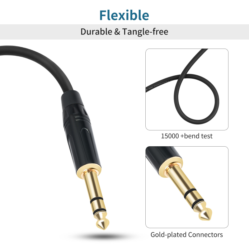 TC145BK Izbalansirani audiokabel 1/4 inč TRS–TRS, zlatom prevučeno, jezgro od čistog bakra