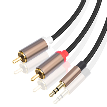 Audio kabel 3,5 mm na 2 RCA, REXLIS 3492; pozlaćeni konektori; bakreni vodnik; signala linija
