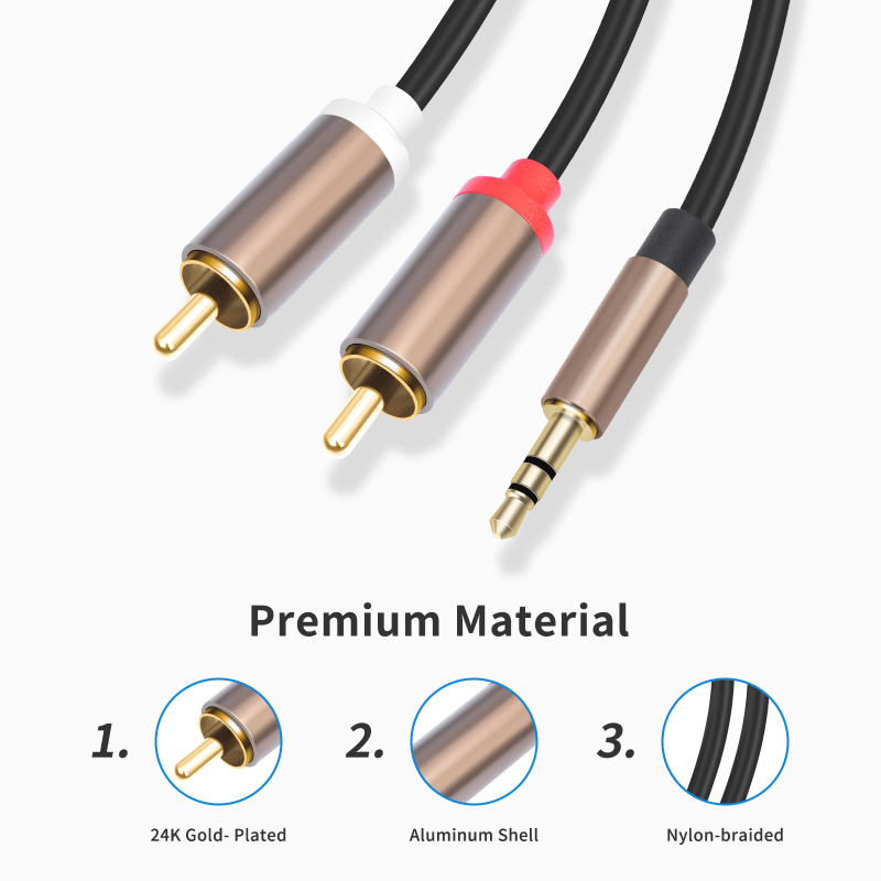 Audio kabel 3,5 mm na 2 RCA, REXLIS 3492; pozlaćeni konektori; bakreni vodnik; signala linija