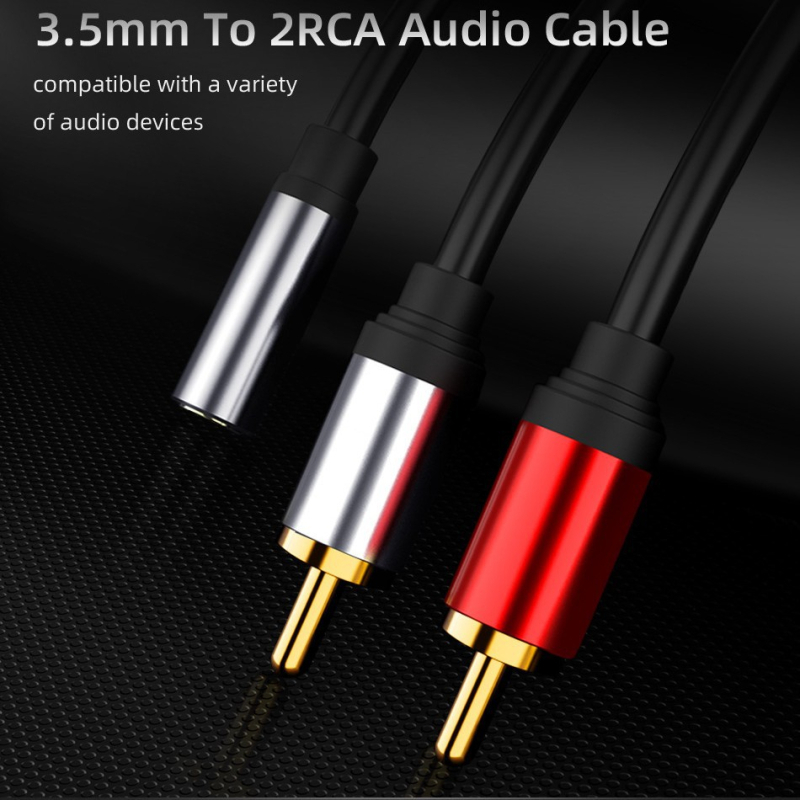 Audio adaptera kabelis: 3,5 mm sieviešu savienotājs uz 2x RCA vīriešu, vara kodols, Ximi Technology, tīkla atskaņotāja piederumi