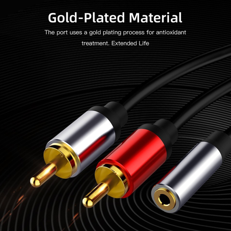 Audio adaptera kabelis: 3,5 mm sieviešu savienotājs uz 2x RCA vīriešu, vara kodols, Ximi Technology, tīkla atskaņotāja piederumi