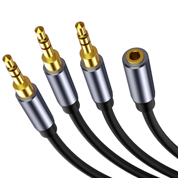 Zlatni 3,5 mm audio kabel, razdjelnik 1 na 3, ženski na muške, bakrena jezgra, univerzalno za 3,5 mm uređaje