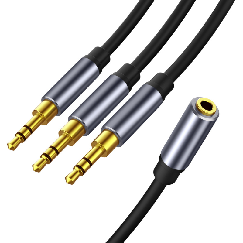 Zlatni 3,5 mm audio kabel, razdjelnik 1 na 3, ženski na muške, bakrena jezgra, univerzalno za 3,5 mm uređaje