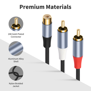 0,5 m RCA kabel s metalnim kućištem i zlatnom premazom, RCA ženski priključak na dvostruki RCA muški, Lotus audio splitter za pojačalo