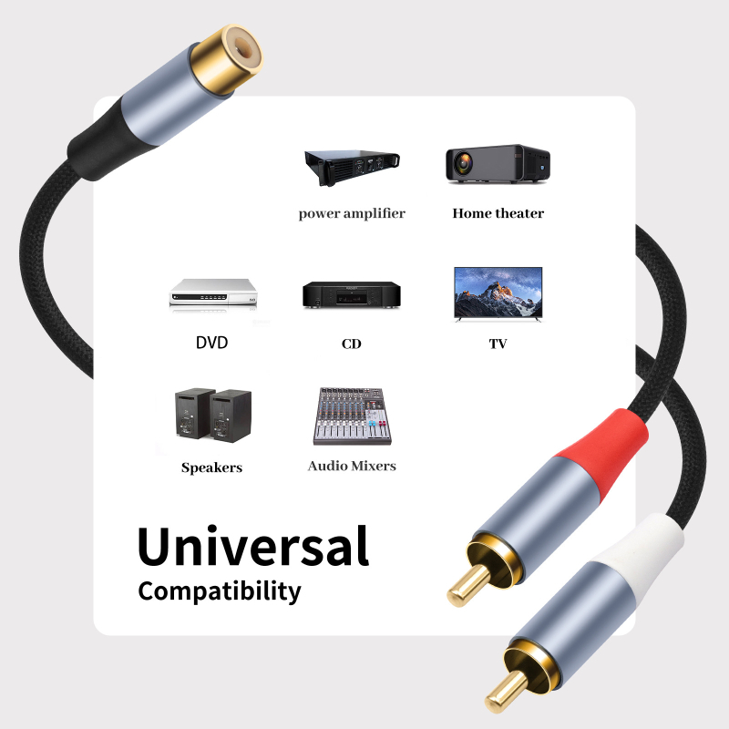 0,5 m RCA kabel s metalnim kućištem i zlatnom premazom, RCA ženski priključak na dvostruki RCA muški, Lotus audio splitter za pojačalo