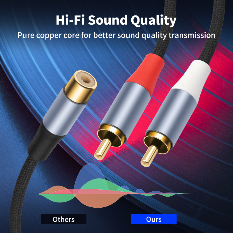 0,5 m RCA kabel s metalnim kućištem i zlatnom premazom, RCA ženski priključak na dvostruki RCA muški, Lotus audio splitter za pojačalo