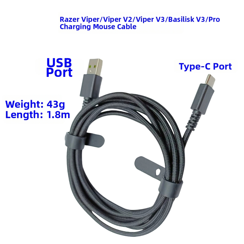 Razer nabíjací kábel pre myš pre Viper V2/V3 a Basilisk V3 Pro — jadro z čistého medi, vodič z meď bez oxidu meďa, ROHS, 43 g