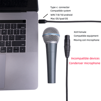 Type-C na XLR ženski kabel za PC, TY20F, signalni kabel, niklani sloj, bakreno jezgro
