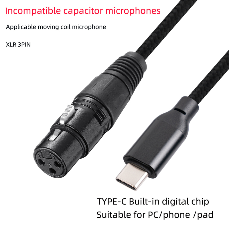 Type-C na XLR ženski kabel za PC, TY20F, signalni kabel, niklani sloj, bakreno jezgro