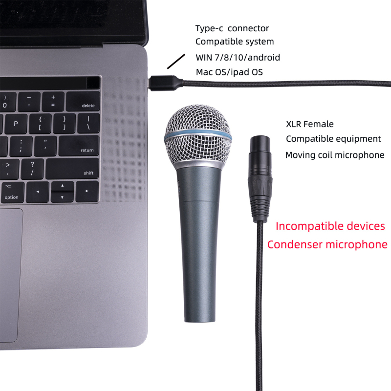 Type-C na XLR ženski kabel za PC, TY20F, signalni kabel, niklani sloj, bakreno jezgro