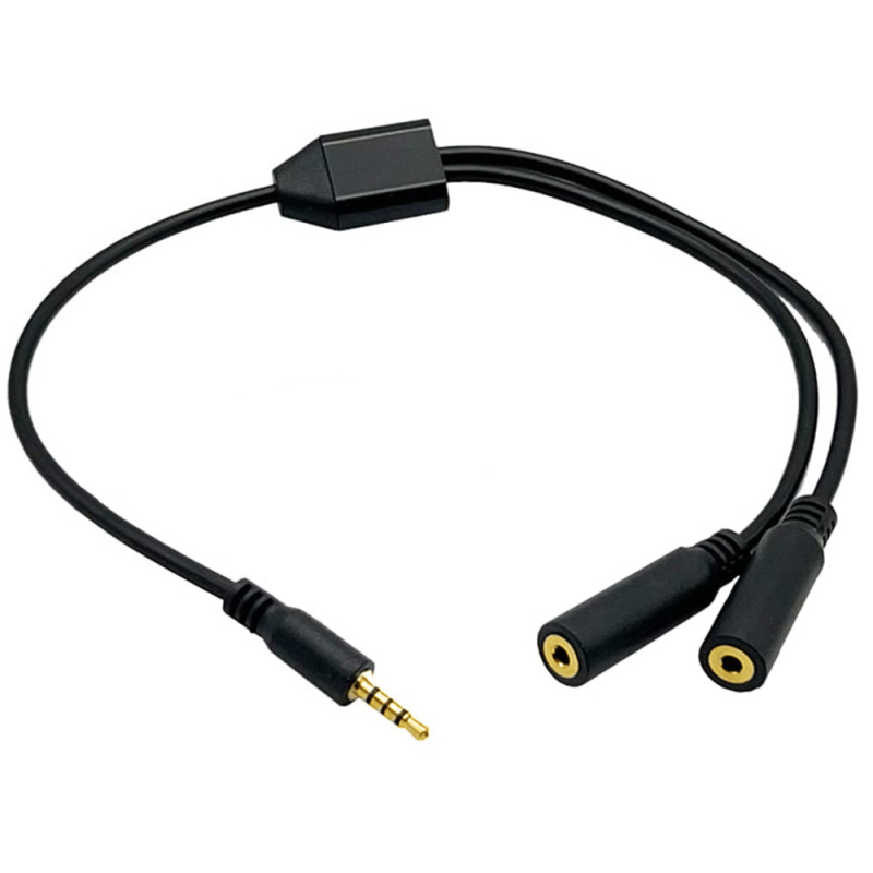 ERE zlatno-pokovani TRRS Y-razdjelni mikrofon produžni kabel, 4-polski bakreno jezgro, 2,5 mm muški na dva ženska priključka