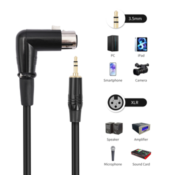 REXLIS TC195BXK041L-10 Mikrofonski kabel 3,5 mm TRS na XLR, s pravim kutem priključak, zlatni premaz, bakreno jezgro