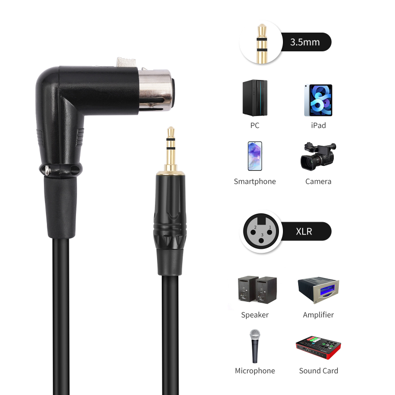 REXLIS TC195BXK041L-10 Mikrofonski kabel 3,5 mm TRS na XLR, s pravim kutem priključak, zlatni premaz, bakreno jezgro