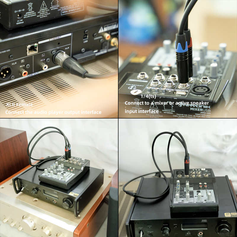 Kábelový adaptér XLR-F na dva 1/4 palcové mono konektory, zlatom potiahnuté meďové vodiče