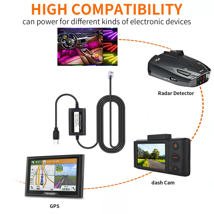 Napájací kábel USB-C na RJ11 pre automobilový radarový detektor, zosilnenie 5V–12V, dĺžka 1,5 m, model Usb C to RJ11