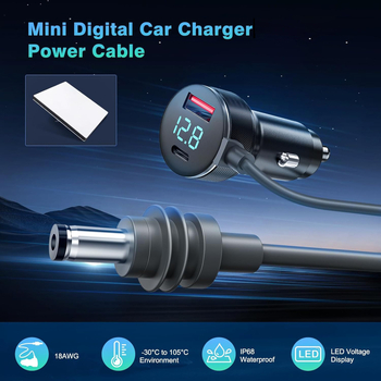Model 032, încărcător auto mini cu afișaj digital, 3 în 1 impermeabil DC, cablu 2m/3m/5m