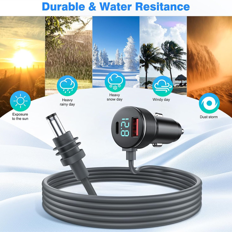 Model 032, încărcător auto mini cu afișaj digital, 3 în 1 impermeabil DC, cablu 2m/3m/5m