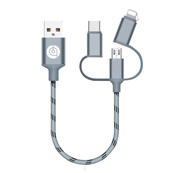 3-u-1 punjački kabel od najlonske pletene sa Lightning, Micro USB i USB-C — jedan na tri podatkovne linije, Brzo punjenje, Prilagodljivo