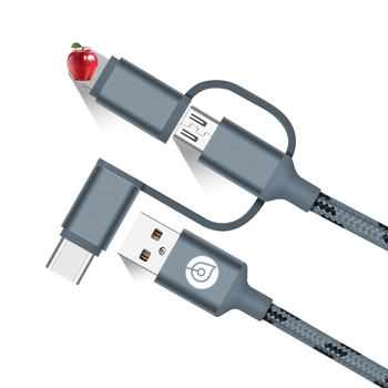 3-u-1 punjački kabel od najlonske pletene sa Lightning, Micro USB i USB-C — jedan na tri podatkovne linije, Brzo punjenje, Prilagodljivo