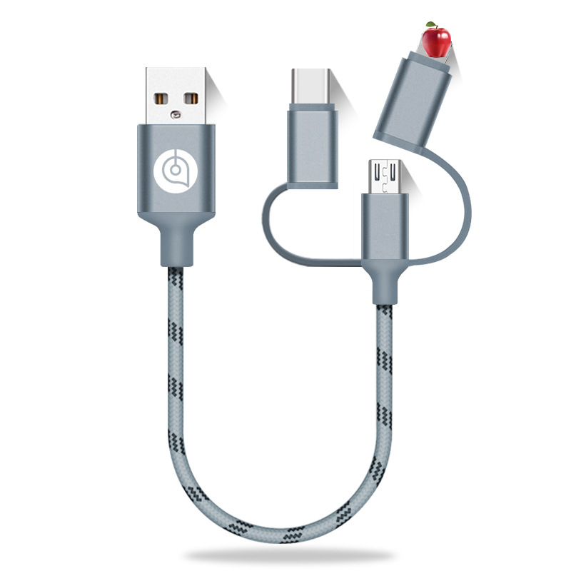 3-u-1 punjački kabel od najlonske pletene sa Lightning, Micro USB i USB-C — jedan na tri podatkovne linije, Brzo punjenje, Prilagodljivo