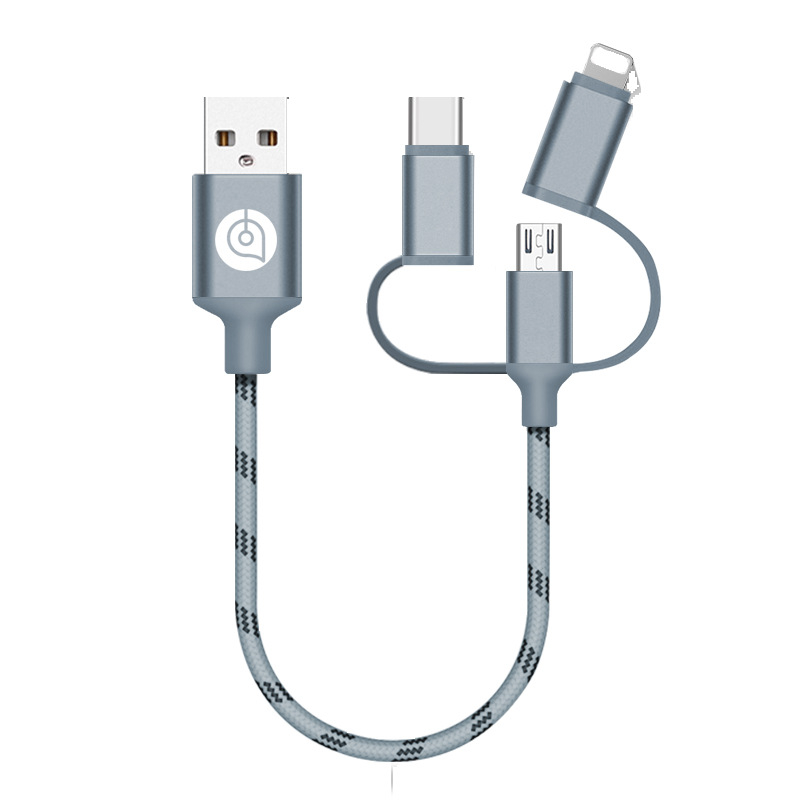 3-u-1 punjački kabel od najlonske pletene sa Lightning, Micro USB i USB-C — jedan na tri podatkovne linije, Brzo punjenje, Prilagodljivo