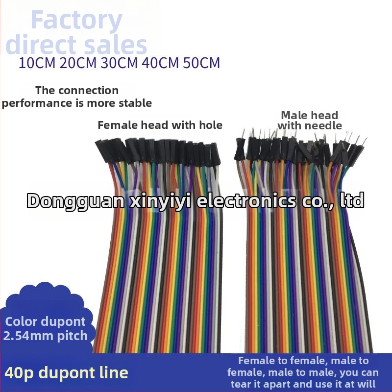 Dupont džumper vadi, 40‑pin savienotāji, sieviešu-sievietes, sieviešu-vīriešu, vīriešu-vīriešu, CE sertificēti, iekšējām elektroiekārtām.