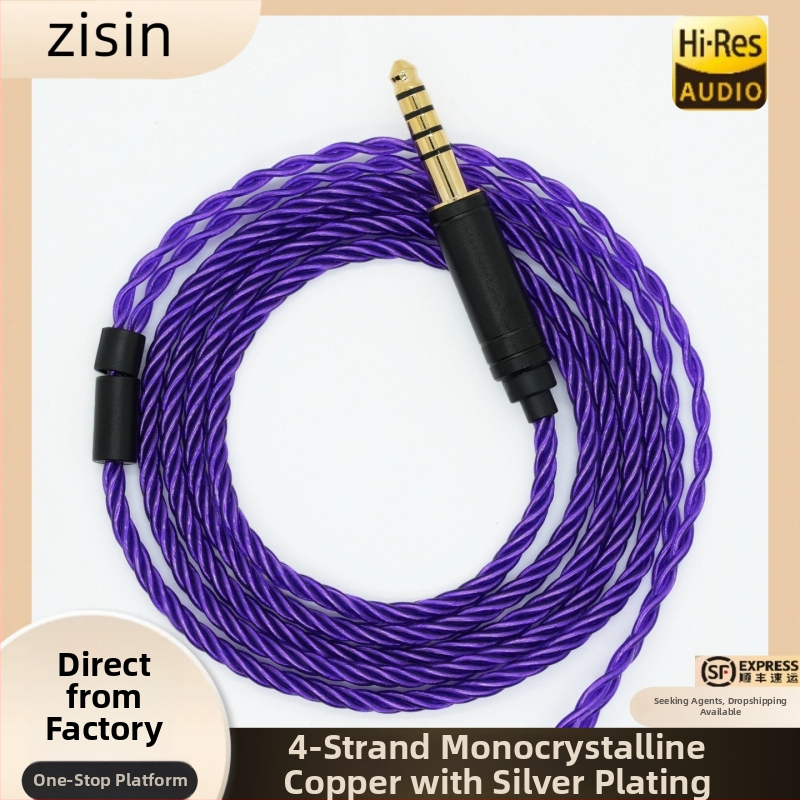 Zixin kábel na vylepšenie slúchadiel In-Ear, 4-stranný fialový, meď s postriebreným povrchom, 0,78 mm, 2-Pin MMCX/QDC/TFZ