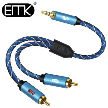 Cablu audio 3,5 mm la 2RCA, placare aurie, conectori RCA dubli, miez din cupru tinat și cupru neoxidat, potrivit pentru amplificator, stereo, DVD