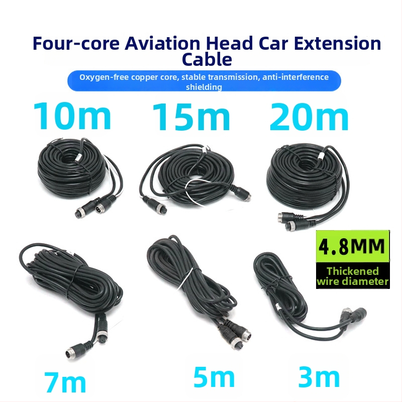 Kravas auto atpakaļ kameras paplašināšanas kabelis, četrkanāls AV video, 3 m, tīrs vara, dubultā aizsardzība, 12–36V