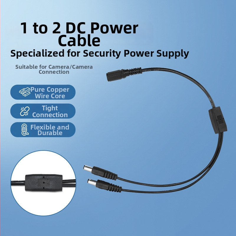 DC5521 1F į 2M maitinimo skirstomasis kabelis vaizdo stebėjimo kameroms, PVC apvalkalas, nestandartinis, skirtas elektros prietaisams