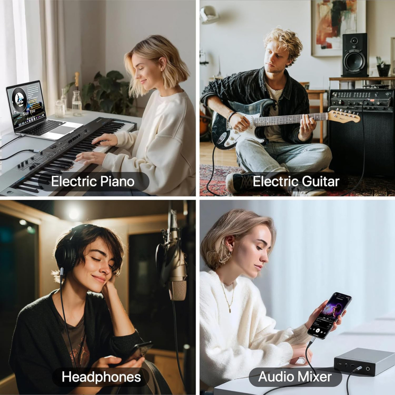 Type-C до 6,35 мм аудио кабел за мобилни устройства, медна сърцевина без покритие, кислородно чист меден проводник, ROSH сертифициран, 100 г