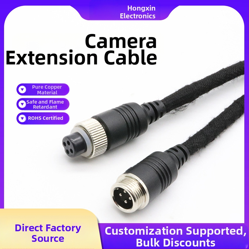 Kameras paplašināšanas kabelis, 4 kodoli, tīrs varš, PVC apvalks, M12 savienotājs, vadus 24/26/28