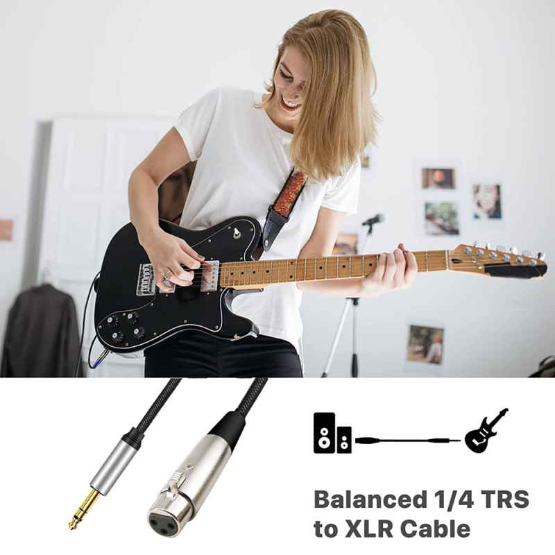 6,35 mm-es audio-kábel XLR női csatlakozóval, 3-szálas, aranyozott érintkezők, ónnal bevont rézmag, nejlon fonattal borított