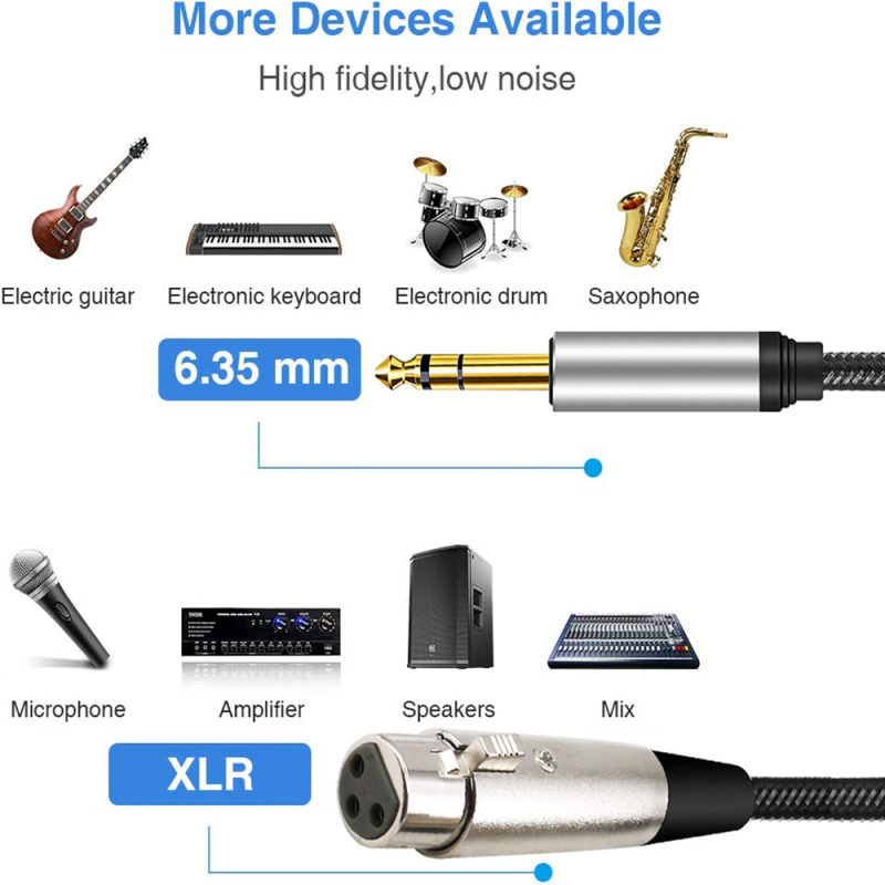 6,35 mm-es audio-kábel XLR női csatlakozóval, 3-szálas, aranyozott érintkezők, ónnal bevont rézmag, nejlon fonattal borított
