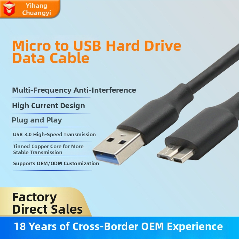 USB 3.0 uz Micro-B datu kabeli ārējā cietajam diskam – USB 3.0A vīrietis, vara kodols, cinkota vara vadāms, ISO 9001