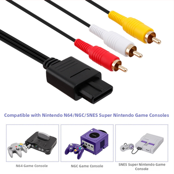 N64 AV kabelis, trīs rindu savienotājs, zelta pārklāta spirālveida galva, tīrs vara vadītājs, PVC izolācija