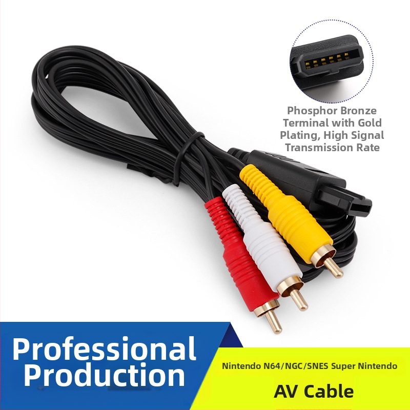 N64 AV kabelis, trīs rindu savienotājs, zelta pārklāta spirālveida galva, tīrs vara vadītājs, PVC izolācija