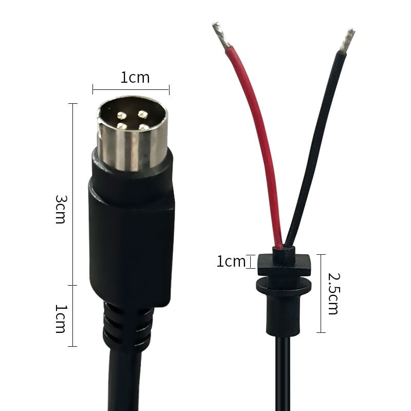 Barošanas un video kabelis ar aviācijas četrpinu vīriešu spraudni kravas automašīnas reversās kameras darbam, ar bloķēšanas pin un lodēšanas galiem, garums 0,3–2 m