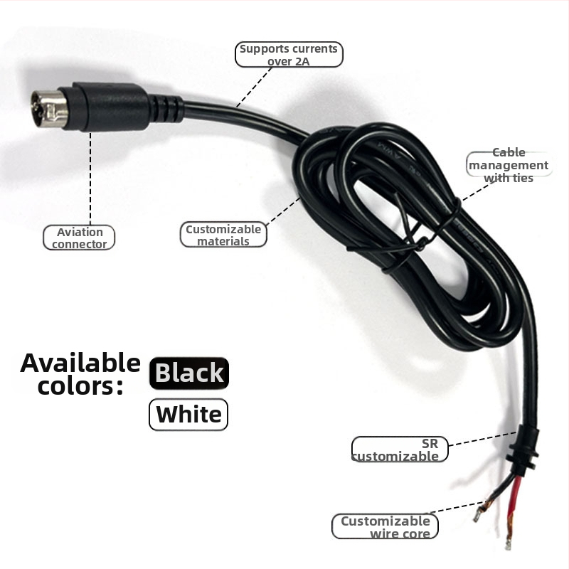Barošanas un video kabelis ar aviācijas četrpinu vīriešu spraudni kravas automašīnas reversās kameras darbam, ar bloķēšanas pin un lodēšanas galiem, garums 0,3–2 m