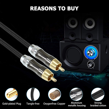 Musta Cd-0105 Cablu audio RCA placat cu aur, 2 conectori RCA, nucleu din oțel acoperit cu cupru și cupru fără oxigen, certificat ISO 9001