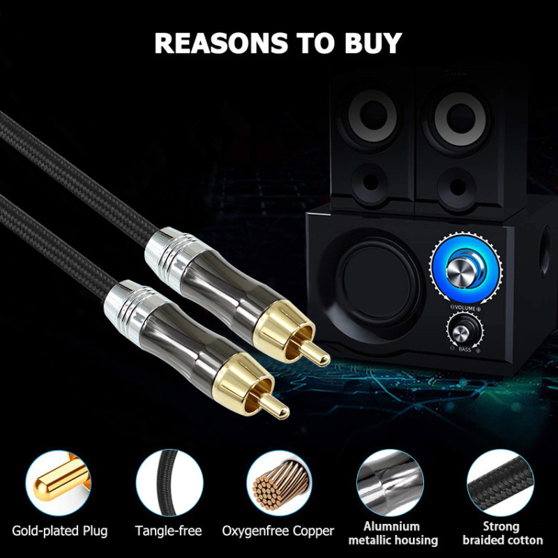 Musta Cd-0105 Cablu audio RCA placat cu aur, 2 conectori RCA, nucleu din oțel acoperit cu cupru și cupru fără oxigen, certificat ISO 9001