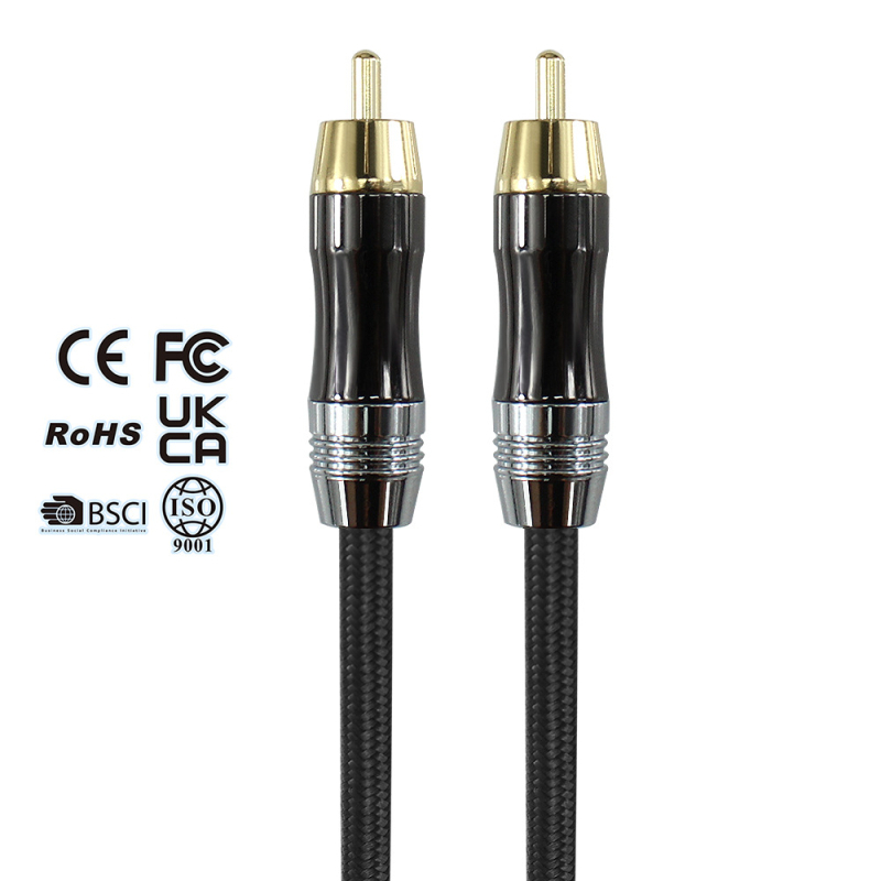 Musta Cd-0105 Cablu audio RCA placat cu aur, 2 conectori RCA, nucleu din oțel acoperit cu cupru și cupru fără oxigen, certificat ISO 9001