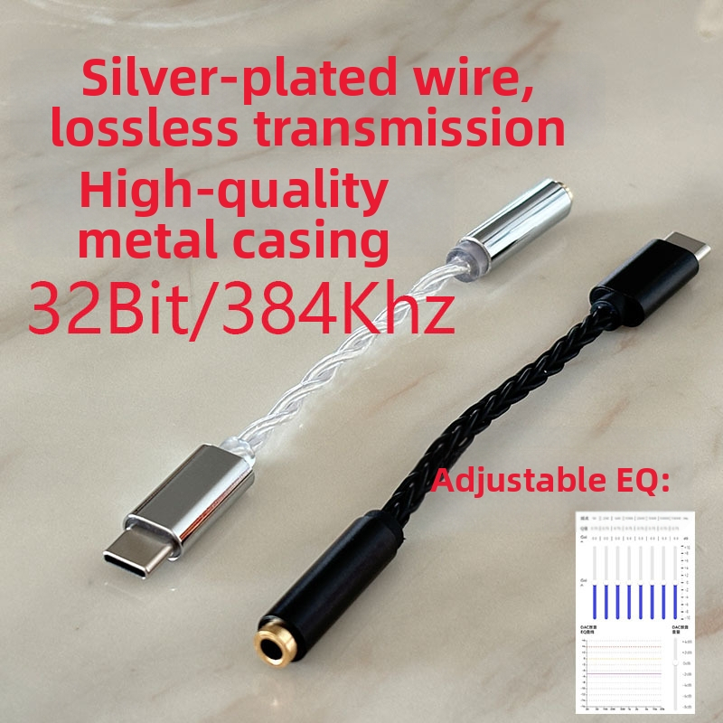 Type-C uz 3,5 mm digitālo skaņu dekoderu ar austiņu pastiprinātāju regulējamu EQ (Zīmols SN, Modelis 412BHM, 5000 savienojumu ciklu)