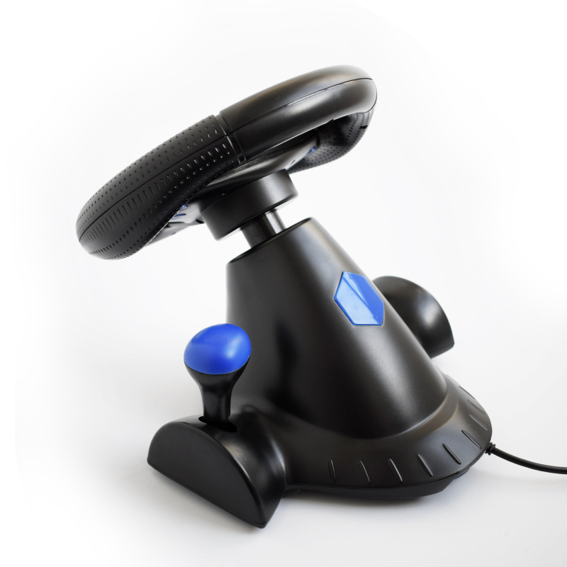 3-in-1 sacīkšu volāns ar pedāļiem un vibrācijām, USB/PS2 interfeiss, saderīgs ar PC/PS2/PS3