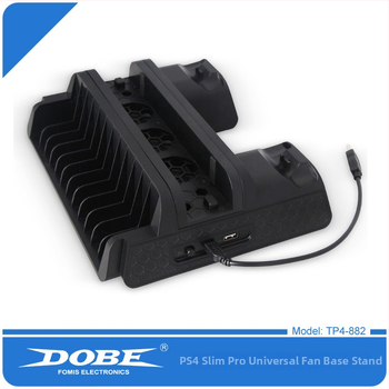 DOBE PS4 Všetko-v-jednom Nabíjacia Základňa s Podstavcom, Chladiacim Ventilátorom a Držiakom Diskov pre PS4/SLIM/PRO – Materiál: ABS
