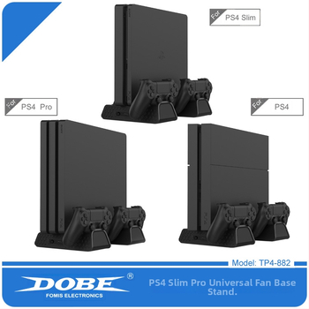 DOBE PS4 Všetko-v-jednom Nabíjacia Základňa s Podstavcom, Chladiacim Ventilátorom a Držiakom Diskov pre PS4/SLIM/PRO – Materiál: ABS