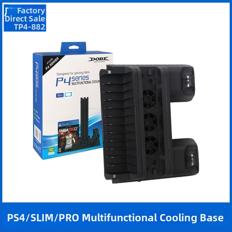 DOBE PS4 Všetko-v-jednom Nabíjacia Základňa s Podstavcom, Chladiacim Ventilátorom a Držiakom Diskov pre PS4/SLIM/PRO – Materiál: ABS